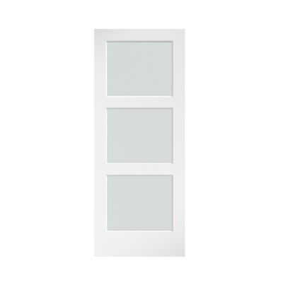 EightDoors Frosted Glass 3-Lite Shaker Barn Door Slab, 32 in. x 84 in.