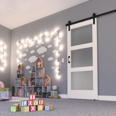 Image showing  32 in. x 84 in. Frosted Glass 3-Lite Shaker Barn Door Slab