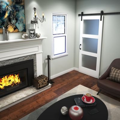 Image showing  36 in. x 96 in. Frosted Glass 3-Lite Shaker Barn Door Slab