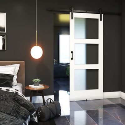 Image showing 5 th EightDoors 36 in. x 96 in. Frosted Glass 3-Lite Shaker Barn Door Slab