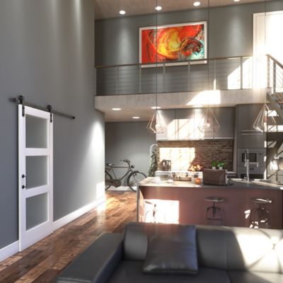 Image showing  42 in. x 96 in. Frosted Glass 3-Lite Shaker Barn Door Slab