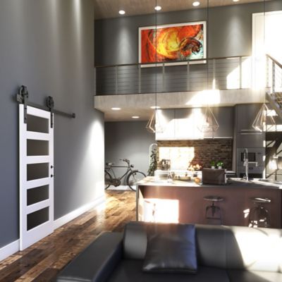 Image showing  32 in. x 84 in. Frosted Glass 5-Lite Shaker Barn Door Slab