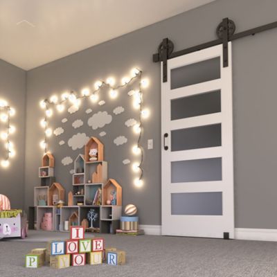 Image showing 6 th EightDoors 32 in. x 84 in. Frosted Glass 5-Lite Shaker Barn Door Slab