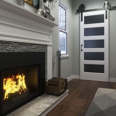 Image showing  Frosted Glass 5-Lite Shaker Barn Door Slab, 36 in. x 84 in.