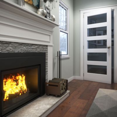 Image showing  36 in. x 96 in. Frosted Glass 5-Lite Shaker Barn Door Slab