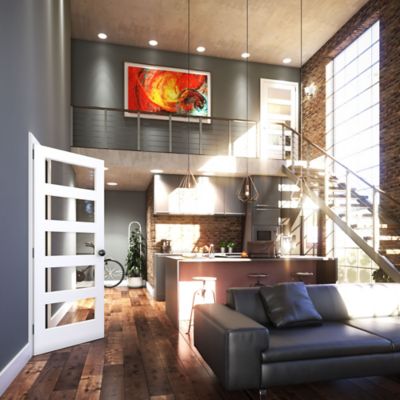 Image showing 5 th EightDoors 36 in. x 96 in. Frosted Glass 5-Lite Shaker Barn Door Slab