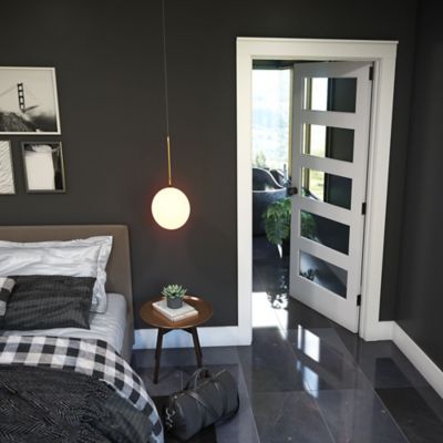 Image showing 6 th EightDoors 36 in. x 96 in. Frosted Glass 5-Lite Shaker Barn Door Slab