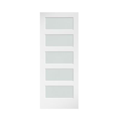 EightDoors 42 in. x 96 in. Frosted Glass 5-Lite Shaker Barn Door Slab
