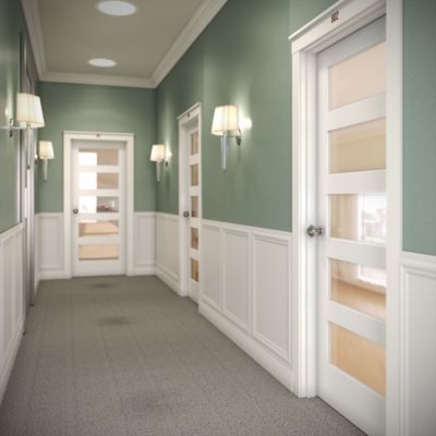 Image showing  42 in. x 96 in. Frosted Glass 5-Lite Shaker Barn Door Slab