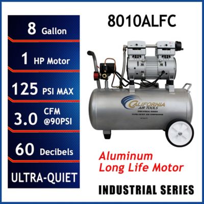 California Air Tools 8010ALFC Ultra Quiet & Oil-Free 1.0 Hp 8.0 Gal. Aluminum Tank Air Compressor