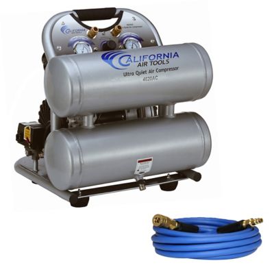 California Air Tools 4620ACH Ultra Quiet & Oil-Free 2.0 Hp 4.0 gal. Alum Twin Tank Air Compressor Hose Kit