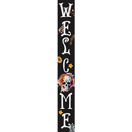 TX USA Corporation 72 in. Sugar Skull Welcome Porch Sign - Festive Halloween Front Door Decor