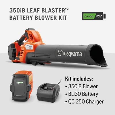 Image showing 8 th Husqvarna Leaf Blaster 350iB 200 MPH/800 CFM 40V Cordless Handheld Leaf Blower, Battery and Charger Included