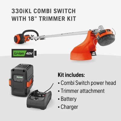 Image showing 6 th Husqvarna 330iKL 18 in. 36V Straight Shaft Cordless Combi Switch a d String Trimmer Attachment, Battery and Charger Included