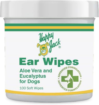 Happy Jack Dog Ear Cleaner Wipes, Otic Cleanser for Dogs to Stop Ear Itching, and Infections with Aloe and Eucalyptus, 100 ct.