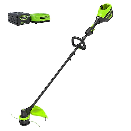 Greenworks 60V 17-in. Brushless Cordless Battery String Trimmer with Black Anodized Shaft, 2.5Ah Battery & Charger