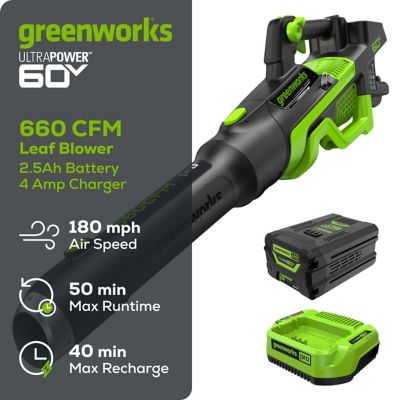 Image showing  180 MPH/660 CFM 60V Cordless Handheld Leaf Blower, Battery and Charger Included