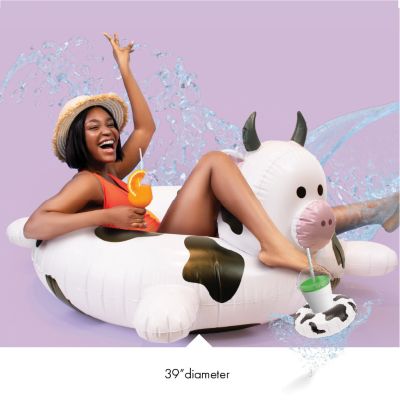 Rae Dunn Cow Inflatable Pool Float With Mini Cup Holder