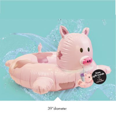 Rae Dunn Pig Inflatable Pool Float With Mini Cup Holder