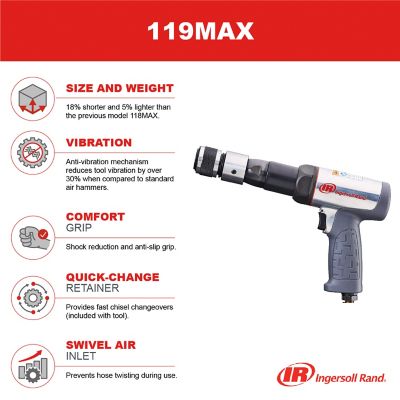 Image showing 6 th Ingersoll Rand Industrial Duty Long Barrel Air Hammer, Vibration Reduced, 2530 BPM, 3-1/2 in. Stroke, Round Shank
