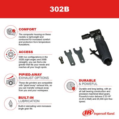 Image showing 7 th Ingersoll Rand Right Angle Air Die Grinder, 20000 RPM, Rear Exhaust, 0.33 Horsepower