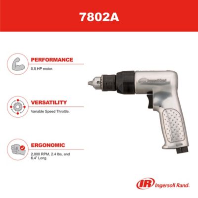 Image showing 7 th Ingersoll Rand 3/8 in. Pistol Grip Air Drill, Keyed Chuck, Non-reversible, 2000 RPM, 0.5 hp