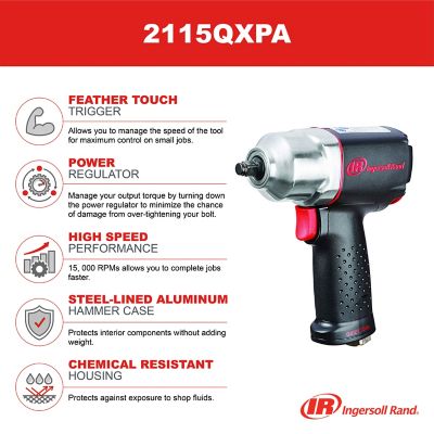 Image showing 5 th Ingersoll Rand 3/8 in. Air Impact Wrench, Quiet, 300 ft.-lb. Max Torque Pistol Grip