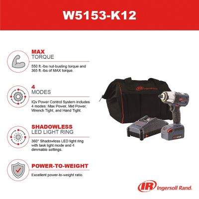 Image showing  20V Mid-torque 1/2in. Cordless Impact Wrench Kit, 550 ft.-lbs. Nut-busting Torque, 1 Battery & Charger, W5153-K12