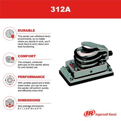Image showing  3.67 x 6.75in. Random Orbital Air Sander, Paper Clamp Pad, 8,000 rpm, 0.3 hp