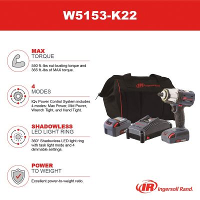 Image showing  20-Volt Mid-torque 1/2 in. Cordless Impact Wrench Kit, 550 ft.-lbs. Nut-busting Torque, 2 Batt and Charger