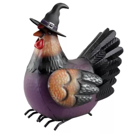 Red Shed 11.75 in Metal Hen with Witch Hat Halloween Decoration Halloween Statues