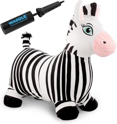 Waddle Bouncy Hopper Inflatable Animal Hopping Plush, Indoor and Outdoor Toy for Toddlers and Kids, Pump Included, Zebra