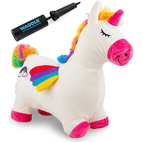 Waddle Bouncy Hopper Inflatable Animal Hopping Plush, Indoor and Outdoor Toy for Toddlers and Kids, Pump Included, Unicorn