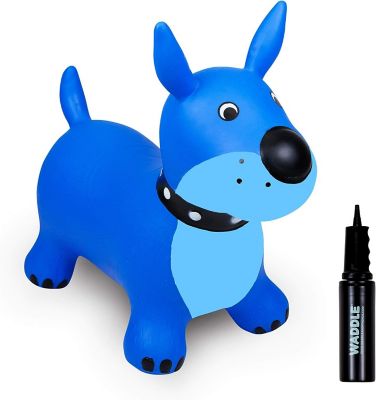 Waddle Bouncy Hopper Inflatable Hopping Animal, Indoors and Outdoors Toy for Toddlers and Kids, Pump Included, Blue Dog