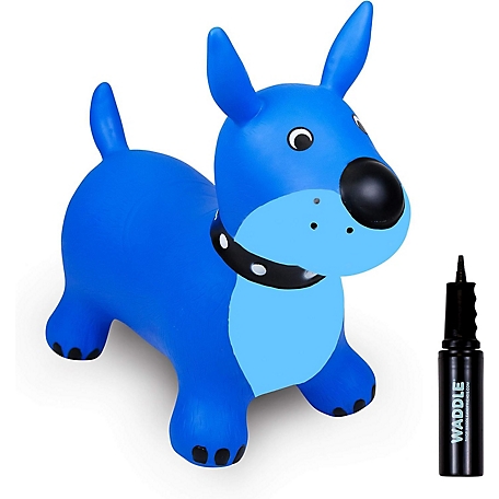 Waddle Bouncy Hopper Inflatable Hopping Animal, Indoors and Outdoors Toy for Toddlers and Kids, Pump Included, Blue Dog