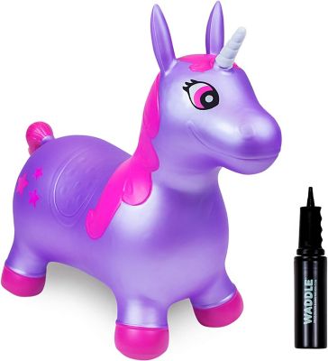 Waddle Bouncy Hopper Inflatable Hopping Animal, Indoors and Outdoors Toy for Toddlers and Kids, Pump Included, Purple Unicorn