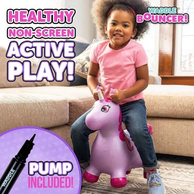 Image showing  Bouncy Hopper Inflatable Hopping Animal, Indoors and Outdoors Toy for Toddlers and Kids, Pump Included, Purple Unicorn