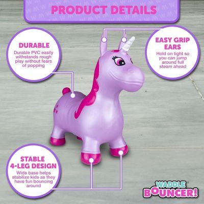 Image showing  Bouncy Hopper Inflatable Hopping Animal, Indoors and Outdoors Toy for Toddlers and Kids, Pump Included, Purple Unicorn
