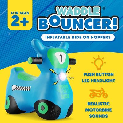 Image showing  Bouncy Hopper Inflatable Hopping Animal, Indoors and Outdoors Toy for Toddlers and Kids, Pump Included, Blue Zoomer