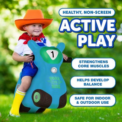 Image showing  Bouncy Hopper Inflatable Hopping Animal, Indoors and Outdoors Toy for Toddlers and Kids, Pump Included, Blue Zoomer