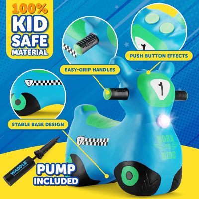 Image showing  Bouncy Hopper Inflatable Hopping Animal, Indoors and Outdoors Toy for Toddlers and Kids, Pump Included, Blue Zoomer