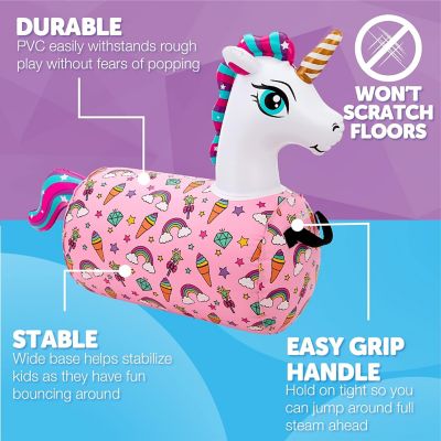 Image showing  Hip Hopper Inflatable Hopping Animal Bouncer, Ages 2+, Supports Up to 85 lbs, Unicorn
