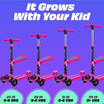 Image showing 5 th SKIDEE Toddlers' 3-Wheel Folding Scooter with Adjustable Seat, Ages 2-12, Pink