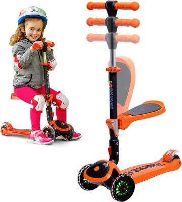 SKIDEE Toddlers' 3-Wheel Folding Scooter with Adjustable Seat, Ages 2-12, Orange