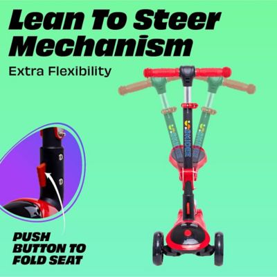 Image showing  Toddlers' 3-Wheel Folding Scooter with Adjustable Seat, Ages 2-12, Red