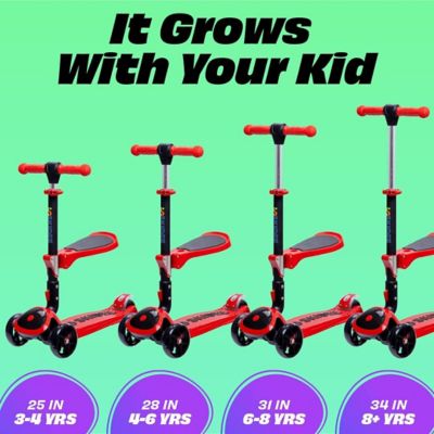 Image showing  Toddlers' 3-Wheel Folding Scooter with Adjustable Seat, Ages 2-12, Red