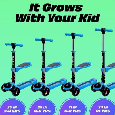 Image showing  Toddlers' 3-Wheel Folding Scooter with Adjustable Seat, Ages 2-12, Blue