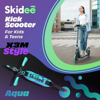 Image showing  Kids Scooter 2 Wheel Scooter, Adjustable Handles, Folding Scooter, Kick Scooters, Ages 5 and Up, Aqua
