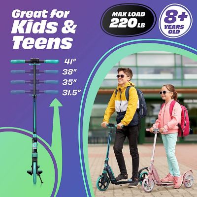 Image showing  Kids Scooter 2 Wheel Scooter, Adjustable Handles, Folding Scooter, Kick Scooters, Ages 5 and Up, Aqua
