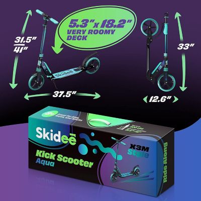 Image showing 5 th SKIDEE Kids Scooter 2 Wheel Scooter, Adjustable Handles, Folding Scooter, Kick Scooters, Ages 5 and Up, Aqua